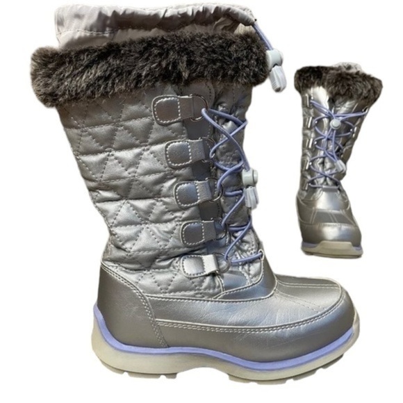 LANDS’ END THERMOLITE INSULATED WATERPROOF SNOW BOOTS SILVER AND PURPLE SZ 3 - Picture 5 of 12